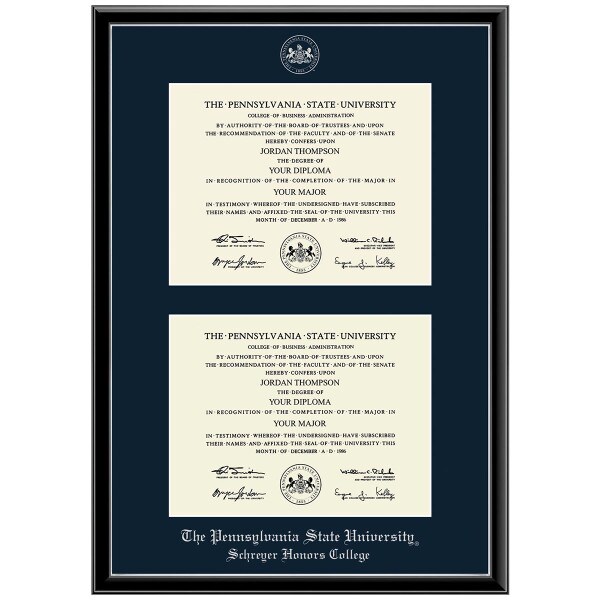 #102 Schreyer Honors Colleges double diploma frame Onexa Silver (Black)